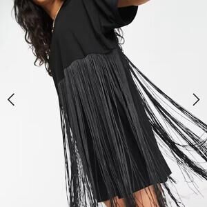 ASOS DESIGN Black Fringe Knee-Length Dress